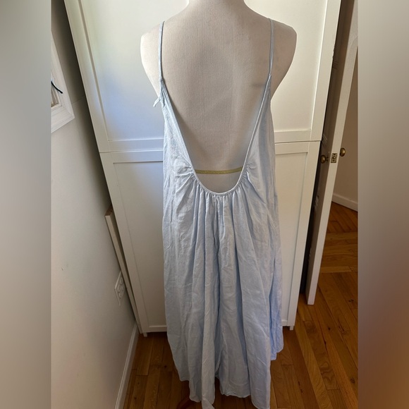 Another Tomorrow Gathered Summer Linen Dress - low back, size 38, light blue - Picture 4 of 7